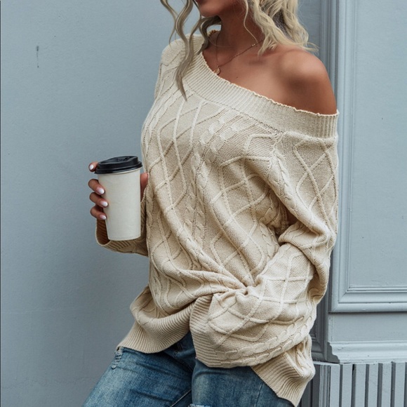 Off shoulder fall cable knit sweater - Picture 5 of 12
